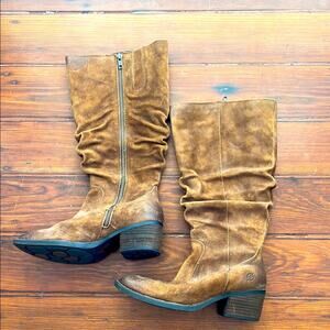 Born Peavy suede leather side zip knee high slouchy boots sz 6.5
